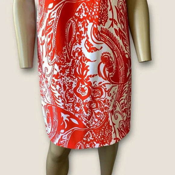 Perceptions New York Paisley Sleeveless Shift Tank Dress Stretchy Size 12 Coral - Picture 5 of 14